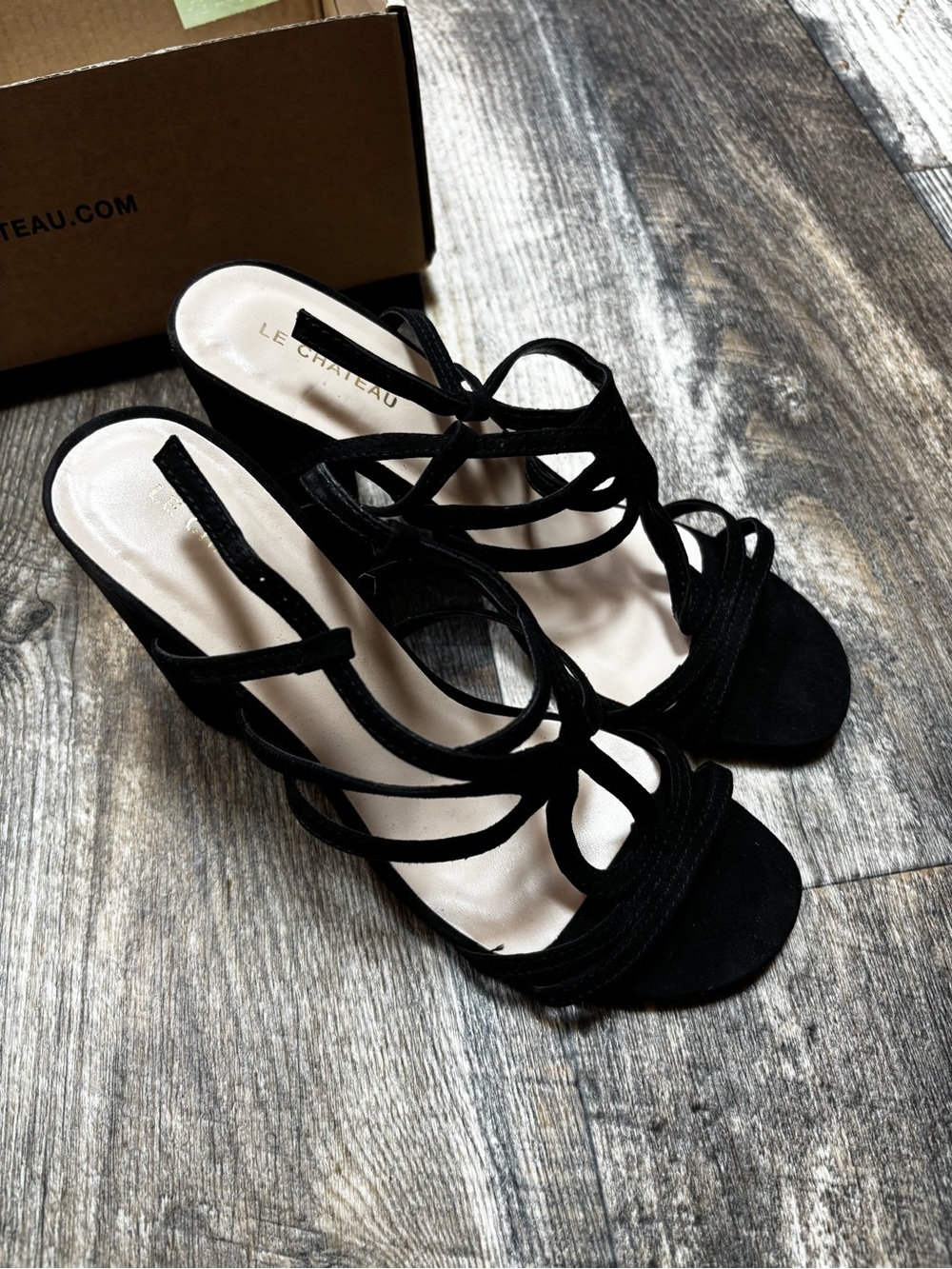 le chateau Black Strappy Suede High Heels